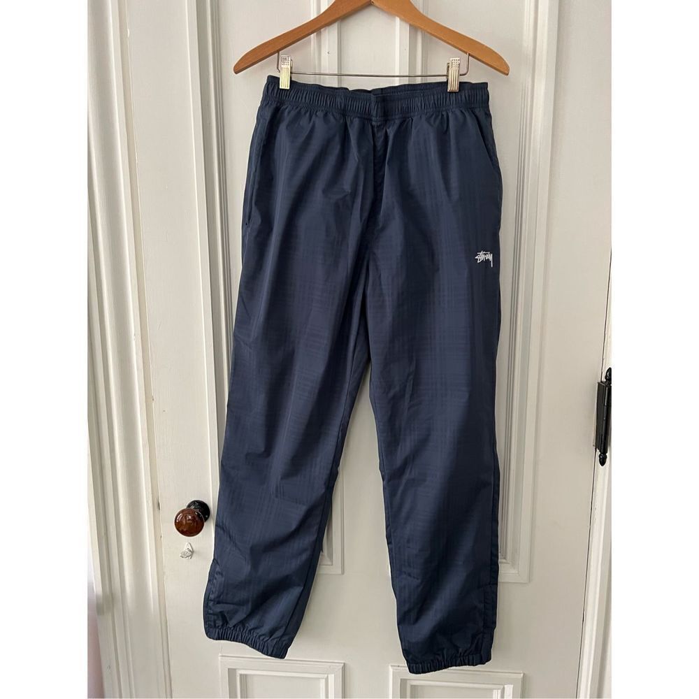 NWOT Stussy navy blue and black plaid nylon track pants S